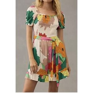 Anthropologie Plenty by Tracy Reese Puff-Sleeve Ruffle Linen Romper Small